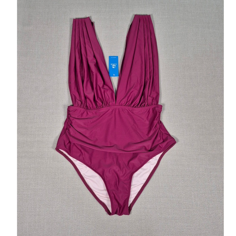 Cupshe Womens XL Burgundy Plunging V-Neck One Piece Swimsuit (Braw Not Included)